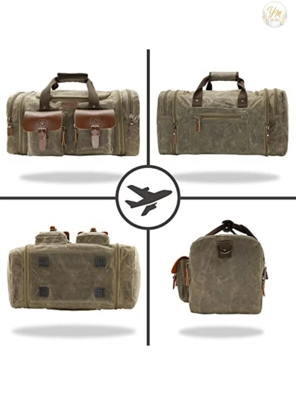 50L Waterproof Canvas Weekender Duffle Bag Travel Overnight